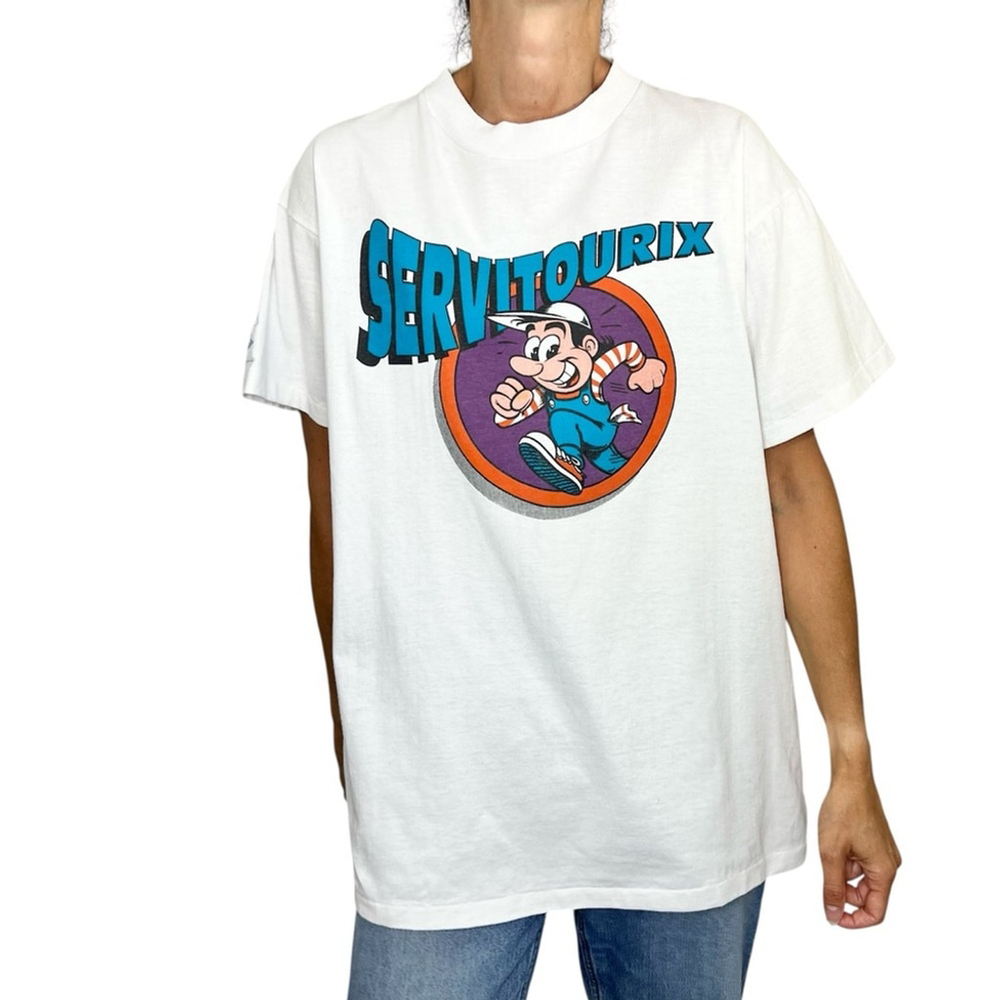Vintage 80s 90s Oniga Sportswear Servitourix single stitch white tee shirt L